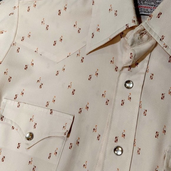 FREE SHIPPING VTG California Ranch Wear H Bar C Pattern Pearl Snap Western Shirt - Picture 3 of 6